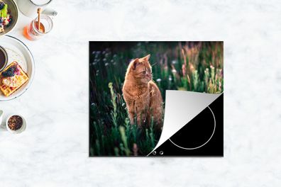 Herdabdeckplatte - 75x52 cm - Katze - Blumen - Mantel