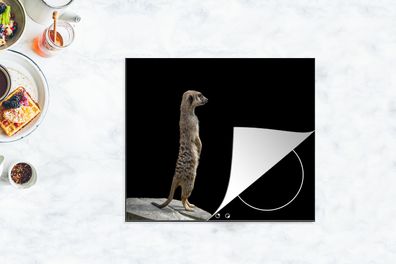 Herdabdeckplatte - 60x52 cm - Erdmännchen - Wilde Tiere - Schwarz