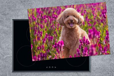 Herdabdeckplatte - 78x52 cm - Hund - Blumen - Lavendel - Frühling