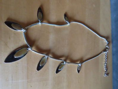 Modeschmuck Halskette Collier silberfarben mit 7 braune Emaile Tropfen