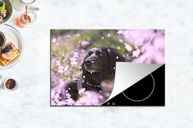 Herdabdeckplatte - 78x52 cm - Hund - Blumen - Haustier