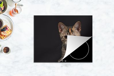 Herdabdeckplatte - 65x52 cm - Katze - Schwarz - Porträt