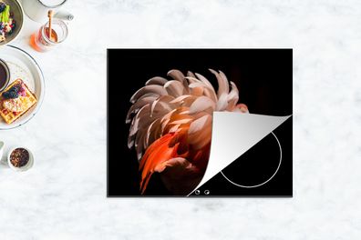 Herdabdeckplatte - 65x52 cm - Flamingo - Federn - Licht - Makro