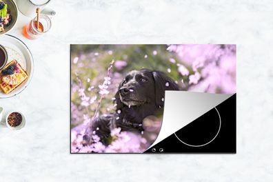 Herdabdeckplatte - 80x52 cm - Hund - Blumen - Haustier