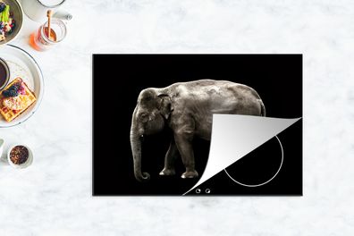 Herdabdeckplatte - 78x52 cm - Elefant - Wilde Tiere - Schwarz