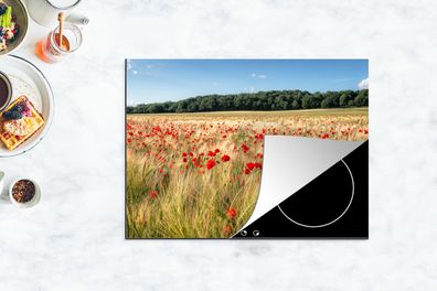 Herdabdeckplatte - 70x52 cm - Wilde Mohnblumen auf einem großen Feld