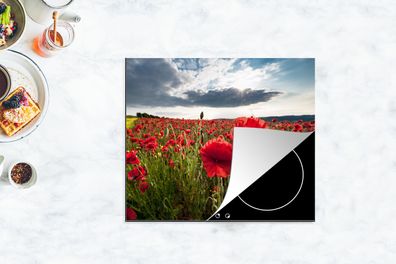 Herdabdeckplatte - 75x52 cm - Mohnblumen vor einem dramatischen, stürmischen Himmel