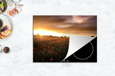 Herdabdeckplatte - 70x52 cm - Sonnenuntergang über den Mohnblumen in England