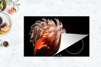 Herdabdeckplatte - 85x52 cm - Flamingo - Federn - Licht - Makro