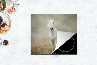Herdabdeckplatte - 75x52 cm - Pferd - Stoff - Blumen