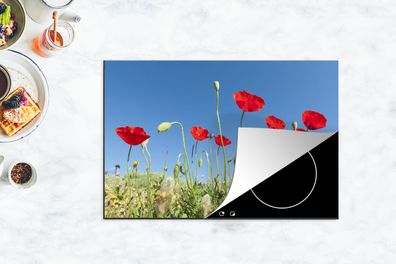 Herdabdeckplatte - 78x52 cm - Rote Mohnblumen unter einem strahlend blauen Himmel in