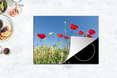 Herdabdeckplatte - 70x52 cm - Rote Mohnblumen unter einem strahlend blauen Himmel in
