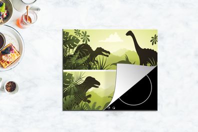 Herdabdeckplatte - 75x52 cm - Dinosaurier - Dschungel - Illustration