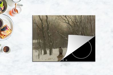 Herdabdeckplatte - 70x52 cm - Winter in den Wäldern von Scheveningen - Gemälde von An