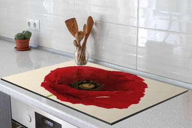 Herdabdeckplatte - 80x52 cm - Nahaufnahme einer roten Mohnblume