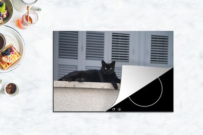 Herdabdeckplatte - 78x52 cm - Katze - Schwarz - Fensterläden