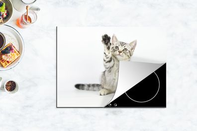 Herdabdeckplatte - 70x52 cm - Kätzchen - Pfote - Weiß