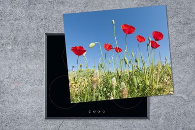 Herdabdeckplatte - 75x52 cm - Rote Mohnblumen unter einem strahlend blauen Himmel in