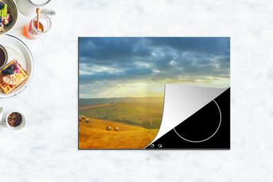 Herdabdeckplatte - 70x52 cm - Toskana - Heuballen - Sonne