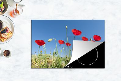 Herdabdeckplatte - 80x52 cm - Rote Mohnblumen unter einem strahlend blauen Himmel in