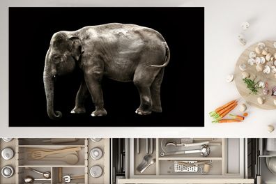 Herdabdeckplatte - 90x52 cm - Elefant - Wilde Tiere - Schwarz