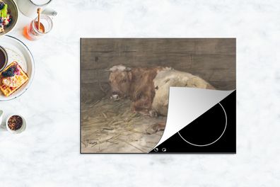 Herdabdeckplatte - 70x52 cm - Junger Stier liegend - Gemälde von Anton Mauve