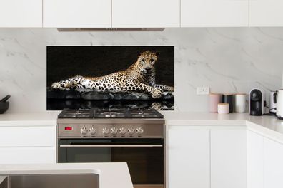 Spritzschutz Küche - 120x60 cm - Leopard - Wasser - Wald (Gr. 120x60 cm)