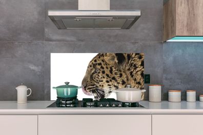 Spritzschutz Küche - 100x50 cm - Leopard - Schnee - Kopf (Gr. 100x50 cm)