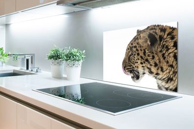 Spritzschutz Küche - 70x50 cm - Leopard - Schnee - Kopf (Gr. 70x50 cm)