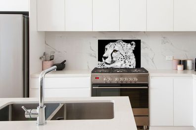 Spritzschutz Küche - 70x50 cm - Leopard - Weiß - Schwarz (Gr. 70x50 cm)