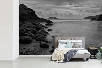 Fototapete - 450x300 cm - Manuel Antonio Strand in Costa Rica in schwarz und weiß