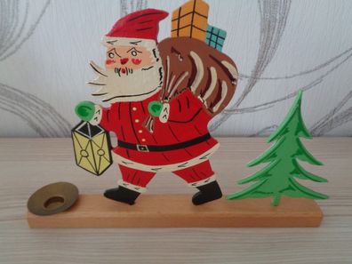 Weihnachtsmann mit Kerzenhalter für 1 Kerzen-Flachfigur Handarbeit 23cm lang