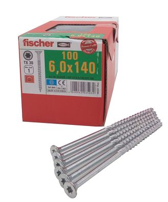 100x fischer Spanplattenschrauben 6,0x140 Power Fast TX Senkkopf Teilgewinde