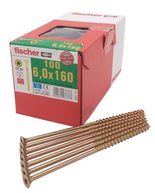 100x fischer Spanplattenschrauben 6,0x160 Power Fast TX Senkkopf Teilgewinde