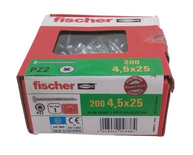 200x fischer Spanplattenschrauben 4,5 x 25 PZ2 Kreuzschlitz verzinkt Vollgewinde