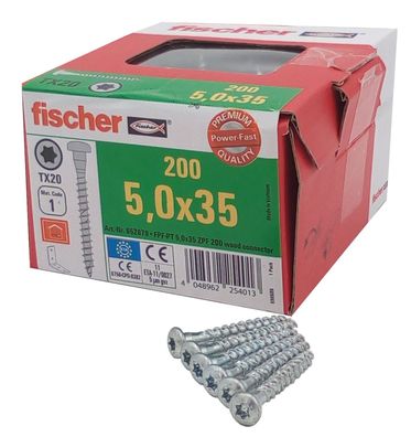 Fischer Holzverbinderschraube 200 Stück 5,0x35mm TX20 Ankerschraube Kammschraube