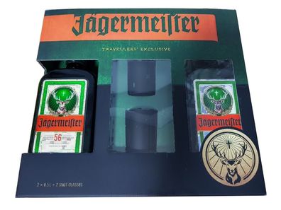Jägermeister Kräuterlikör, Traveler´s Exclusive, inkl. 2 Gläser, 2x0,5L, 35% Vol.