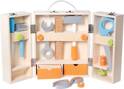 SpielMaus Holz Werkzeugkoffer für Kinder Werkzeugkasten mit Zubehör 21 teilig