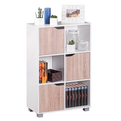 Wohnling Design Bücherregal MASSA Modern Holz Weiß mit Türen Sonoma Eiche Standreg...