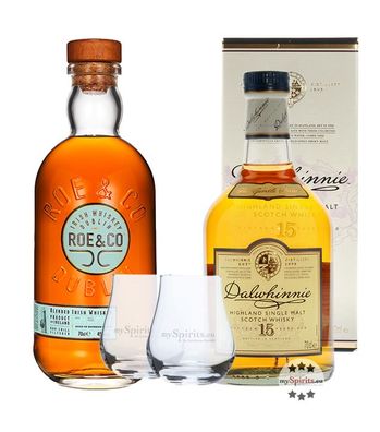 Best Whisky & Whiskey: Dalwhinnie 15 & Roe & Co + 2 Nosing-Gläser gratis! (43 % / 45