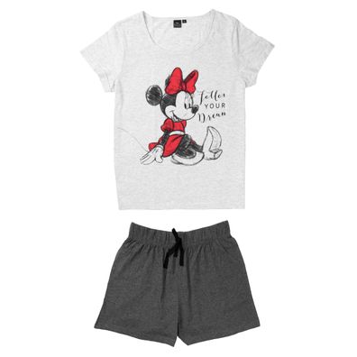 Disney Minnie Mouse Schlafanzug für Damen Pyjama Set Kurzarm Oberteil mit Hose