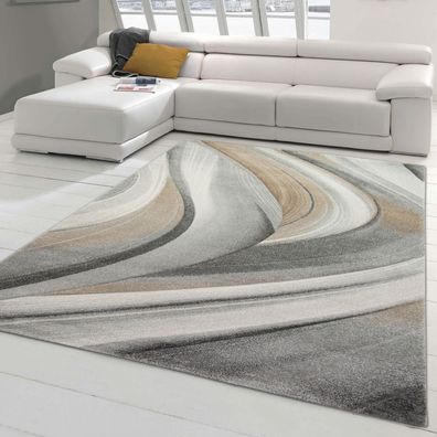 Moderner Wellendesign Teppich | pflegeleicht | grau-braun