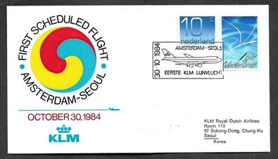 Flugpost Niederlande KLM Erstflug Amsterdam nach Seoul 30.10.1984