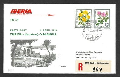 Flugpost-Schweiz-IBERIA Erste Post-Zürich--Barcelona--Valencia-DC 9-
