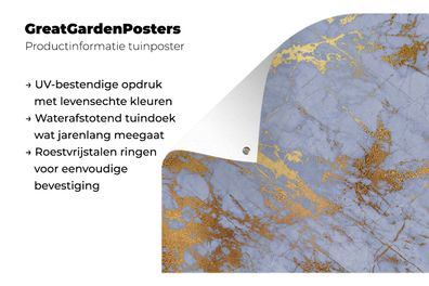 Gartenposter - 100x100 cm - Marmor - Muster - Blau - Gold (Gr. 100x100 cm)
