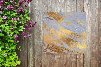Gartenposter - 100x100 cm - Marmor - Muster - Gold - Blau (Gr. 100x100 cm)