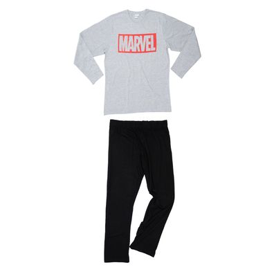 Marvel Schlafanzug für Männer Pyjama Set Langarm Oberteil mit Hose Schwarz/ Grau