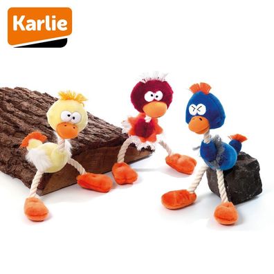 Karlie Plüsch-Hundespielzeug Vogel mit Seil 30 cm Spielzeug Kuscheltier Squeaker