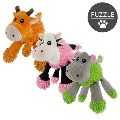 Fuzzle Hundespielzeug Giraffe/ Kuh/ Nilpferd - Kuscheltier Plüschtier - Quietscher