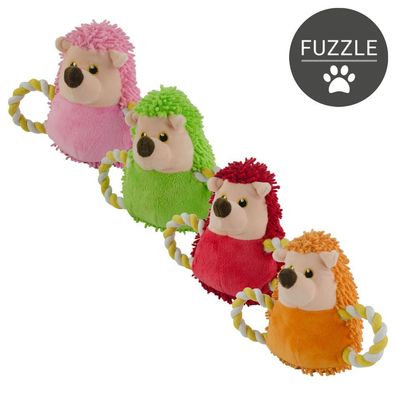 Fuzzle Hundespielzeug Igel - Kuscheltier Plüschtier mit Baumwollseil + Quietscher